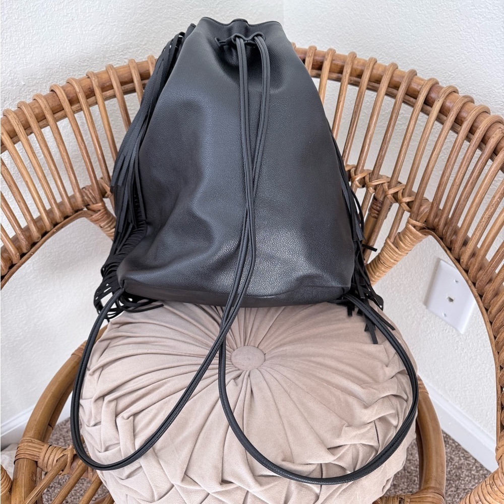 Victoria’s Secret Drawstring Black Fringe Backpack - Picture 4 of 7